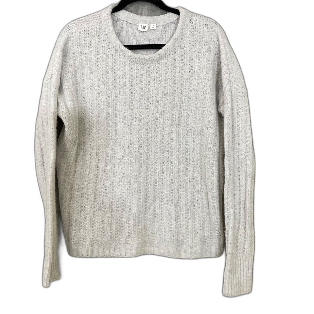 Gap Cable Knit Sweater Women’s M Gray Wool Alpaca Blend Crew Neck Pullover